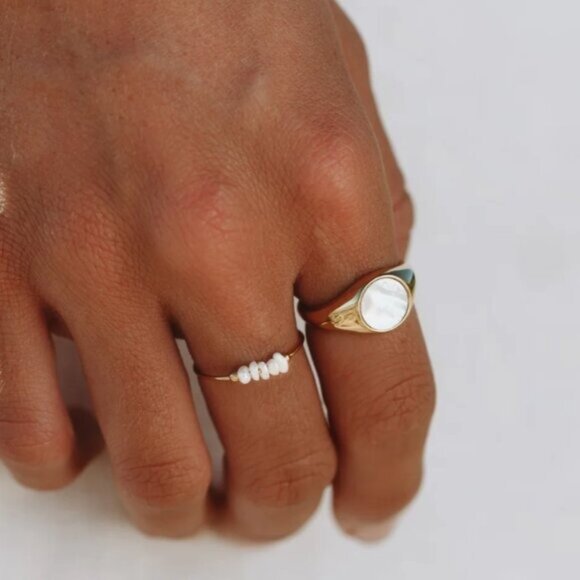 Dainty Pearl Ring Freshwater Pearl Gold Ring Waterproof Gold Ring Stacking ring - Picture 8 of 10